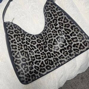 MICHAEL Michael Kors Leopard Print Shoulder Bag in Black and Gray